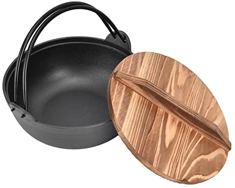 Sukiyaki-Topf aus Gusseisen, Sukiyaki Nabemono Hot Pot im japanischen Stil, Suppentopf in Familiengröße mit Holzdeckel, als Auflauftopf, für Shabu Shabu, gleichmäßige Erwärmung