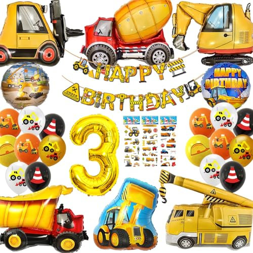 Funnity Bagger Geburtstag Deko 3 jahre, Bagger Kindergeburtstag Deko, Baustelle Geburtstag Deko, Junge Bagger Geburtstags party Dekoration, Bagger Ballon Folienballon