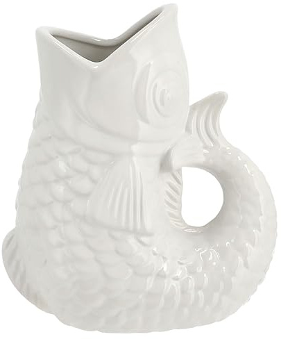 Vase Fisch 'Blubb' | 15x17x9cm Dolomit weiß | Blumenvase Dekovase Tischvase Fischform Fischmaul Griff (1 x Vase weiß 24cm)