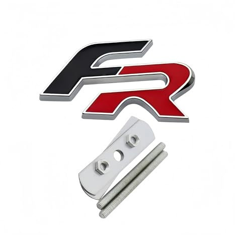 3D Metall FR Logo Buchstaben Auto Kühlergrill Abzeichen Emblem Aufkleber(Black Red-Silver Border)