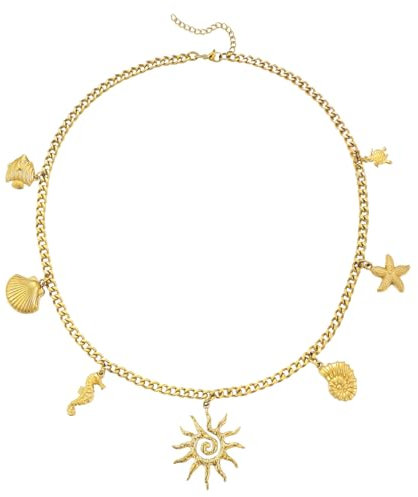 Emibele Collier Doré pour Femme, Collier Coquillage avec Pendentifs Étoile de Mer et Coquille, Acier Inoxydable Plaqué Or 18K, Anti-Ternissure, pour Été, Plage, Vacances, Fête