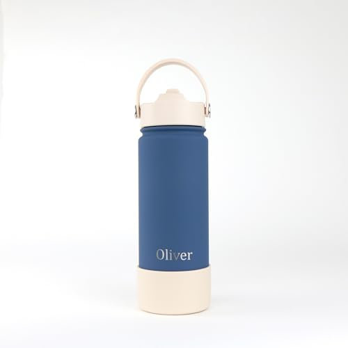 cribstar Personalised Insulated Straw Water Bottle | Stainless Steel | Laser Engraved | 12 Hours Hot & 24 Hours Cold | Vaccum Flask | Straw Lid | BPA Free (Oxford Blue - 18oz/500ml)