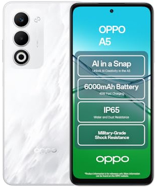 OPPO A5, Smartphone Android, 4 Go RAM + 128 Go, Déverrouillé, Mist White