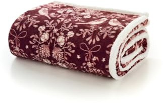 Deyongs Birds Sherpa Fleece Throw Blanket Burgundy, Ultra Soft Reversible Bed & Sofa Throw, Warm Cozy Snuggle Blanket for Lounge/Bedroom, 140x180cm, Easy Care Designed in Great Britain