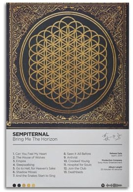 WQMP Bring Me The Horizon Sempiternal, Kunstdruck, Leinwand, ästhetisches Poster, Vintage-Musik und Filme, dekoratives Gemälde für Wohnzimmer, Schlafzimmer, 40 x 60 cm, ungerahmter Stil