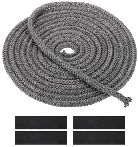 SUCANY Guarnizione per Porta Stufa 6mm x 5m, Fibra di Vetro Corda Ignifuga per Stufa, Guarnizione Camino e 4 Nastro, Corda per Sportello Stufa Pellet Termocamino, Forno, Caldaia