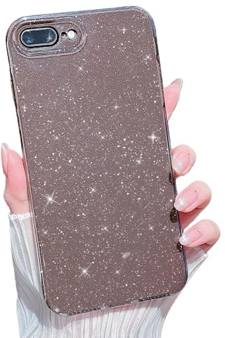 Finyosee for iPhone 7Plus/8Plus Neon Case,Cute Aesthetic Bling Glitter Thin Slim Shockproof Soft TPU Sparkly Shiny Girly Cover for Women Girl for iPhone 7Plus/8Plus Case 5.5 inch-Dark Brown