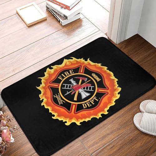 EAEQKOUC 3D Feuerwehrmann Kreuz mit Flammen Fußmatte rutschfeste Feuerwehr Feuerwehrmann Badezimmer Küche Balkon Teppich Teppich -60x90cm