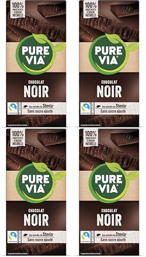 Pure Via Tablette Chocolat Noir à la Stevia, Sans sucre ajouté, Équitable 100g