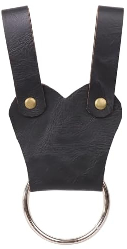CALFOVERA Medieval PU Leather Axe Hatchet Tomahawk Holder Black Leather Skirt Hikes Renaissance Metal Ring Hanger Sword Frog Holster Belt Mug Hook Loops for Halloween Cosplay Costume