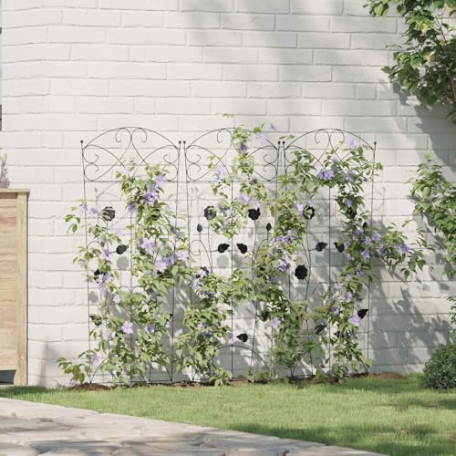 ACAGALA 3er Set Rankgitter Metall 112x40cm - Rostfreie Pflanzenstütze für Kletterpflanzen | Garten Rankhilfe mit Blumenranke | Spalier Garten | Schwarz