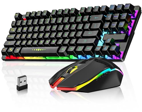 Ensemble clavier et souris de jeu sans fil, batterie rechargeable rétroéclairée à DEL, clavier mécanique ultra compact, souris RVB pour joueur sur PC, bureau d'affaires, durable, ergonomique, large