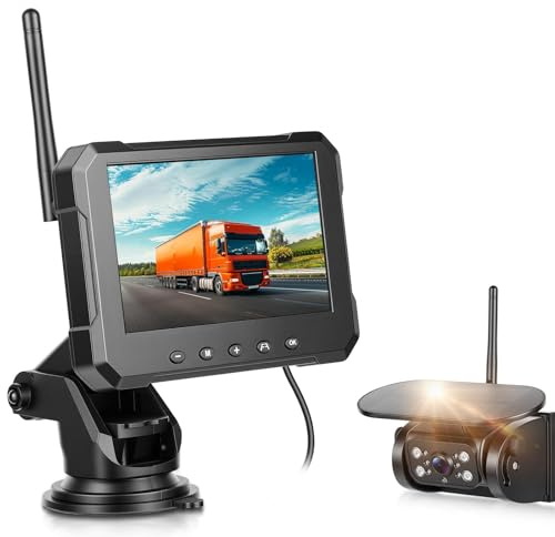 VECHTEL Caméra de recul sans fil avec écran IPS HD de 5 pouces, IP68, vision nocturne, caméra de recul numérique, caméra magnétique sans fil, support télescopique, prise allume-cigare