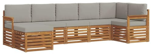 vidaXL Sofagarnituren 7 pcs Natürlich und Hellgrau Massivholz Akazie, Moderner Garten-Sofa, Robustes Lounge-Set, stylische Möbel für gemütliches Terrassen-Sitzen