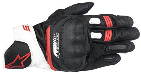 Alpinestars Handschuhe SP-5 Leder Motorrad Sporthandschuh schwarz weiß rot Größe XL / 10