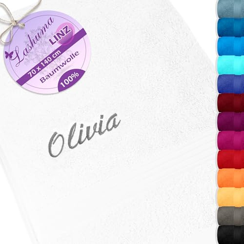 Lashuma Badetuch Bestickt mit Namen, Duschtuch Weiß 70x140, Handtuch Serie: Linz