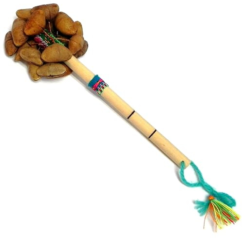 Mia Jewel Shop Bamboo Nut Shaker - Brown, Handmade in Peru, Cacho Seed Pods, Cotton Strap