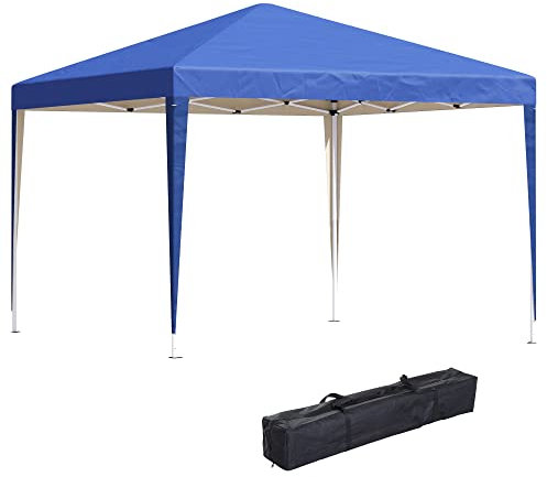 Outsunny Tonnelle de Jardin extérieur 3x3m Tonnelle Pliante Pop up Tente Pliable Barnum de Jardin Pliant Anti-UV + Sac de Transport Acier Oxford Bleu