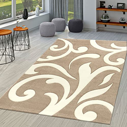 TT Home Wohnzimmer Teppich Moderner Kurzflor 3D Optik Geometrisches Wellen Design, Farbe:Beige, Größe:120x170 cm
