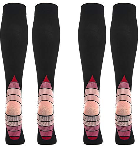 Weekend Peninsula Lot de 2 Paires Chaussettes de Compression Contention pour Hommes et Femmes, pour Running, Sport, Cyclisme, Voyage en Avion et Grossesse de Maternité, Récupération (L, Rose)