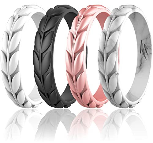 Zollen 4 Packungen Olivenblätter Silikon Eheringe für Frauen Gummi Eheringe Stapelring Hypoallergenes Silikon Größe 5
