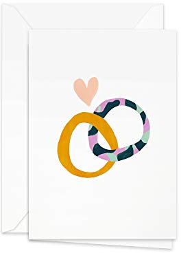Pretty Paper Glückwunschkarte Hochzeit A6 hochkant blanko: 2 Ringe mit Herz, Skandinavisches Design