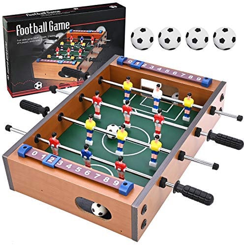 GOLDGE Tischfußball, Mehrspieler, Tischfußball für Kinder und Erwachsene mit 4 Fußbällen, 34,5 x 23 x 8 cm, Holz, mehrfarbig