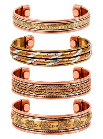 Touchstone Indiskt handgjort magnet-koppararmband, chakrasmycke, present till honom eller henne. Set med 3
