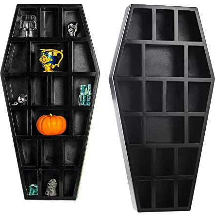 Gute Curio Sarg-Regal, gruselige Gothic-Dekoration für Badezimmer, Wohnzimmer oder Schlafzimmer, schwarz, 45.7 cm hoch, 7.6 cm tief, wird komplett montiert geliefert – Halloween-Gruseldekor