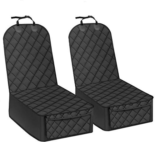 Qlfyuu Front Car Seat Covers Nonslip Scratch Proof Dog Seat Cover, 100% Waterproof Car Seat Protector with Anchor, Washable Pet Dog Seat Covers for Cars Trucks SUV (Black, 2 Pieces)