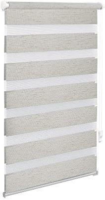 OBdeco Doppelrollo Duo Rollo Klemmfix ohne Bohren B110cm x H150cm(Stoffbreite 106 cm) Leinen für Fenster lichtdurchlässig und verdunkelnd