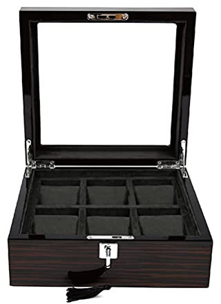 ACMHNC Uhrenkoffer für 6 Uhren, Holz Uhrenbox Uhren Schmuck Aufbewahrungsbox Abschließbar Uhrenkasten mit Glasdeckel Herausnehmbaren Uhrenkissen