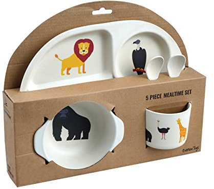 Barbo Toys - Set de Repas Safari - Ensemble de vaisselle pour enfants - Pour bébés, tout-petits et tout-petits - Service de table avec assiette, bol, tasse et 2 cuillères pour enfants