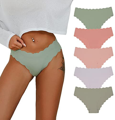 SHARICCA Damen Unterwäsche Nahtlos Slips Stretch Hipster Brazilian Slips Unsichtbar Weich Höschen Panties Streifen Bikinis Unterhosen für Frauen 5er Pack (Mehrfarbig-5P01 XL)