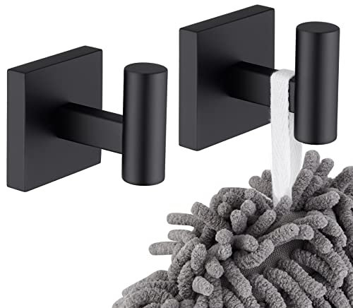 KOKOSIRI Robe Hook Bathroom Towel Coat Hooks Matte Black for Bath Kitchen Wall 2 Pack Stainless Steel B1013BK-P2