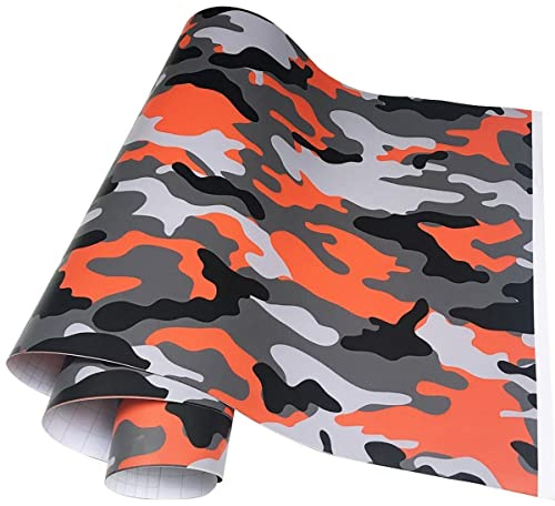 Cozylkx Camo Vinyl Folie Auto Camouflage Vinylfolie Camo Aufkleber Für Konsole Computer Laptop Skin Scooter Motorrad Car Wraps,Orange-Schwarz,50cm × 100cm