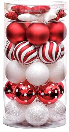Weihnachtskugeln 35tlg. 5cm Plastik Christbaumkugeln Set Weihnachtsbaumschmuck Dekoration Christbaumschmuck für Party, Haus Dekoration Elfen Thema Rot Grün Weiß (Rot)