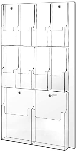 Weysat Acryl-Prospekthalter, Wandhalterung, Kunststoff, Magazin-Display, transparent, Literatur-Regal, Acryl, Pamphlet-Halter, Flyer-Broschüren-Organizer (2 Zeitschriftenfächer, 8 Broschürenfächer)