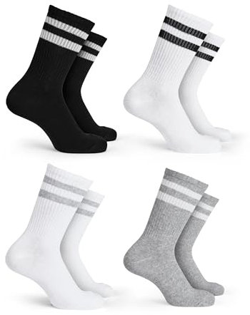 Basic Treasure Lot de 4 paires de chaussettes de tennis pour enfants, en coton, chaussettes de tennis pour enfants, chaussettes de sport pour garçons et filles, gris/blanc/noir, Gris (31/34)