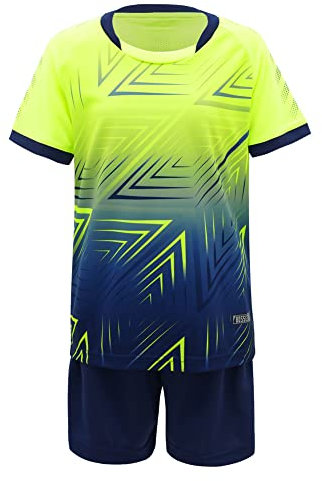 iEFiEL Kinder Mädchen Jungen Fussball Uniform Trikots Set Sportanzug Wettbewerb Sportbekleidung Kurzarm T-Shirt mit Kurze Hosen Shorts Basketball Sport Set Xa Leuchtendes Grün 122-128
