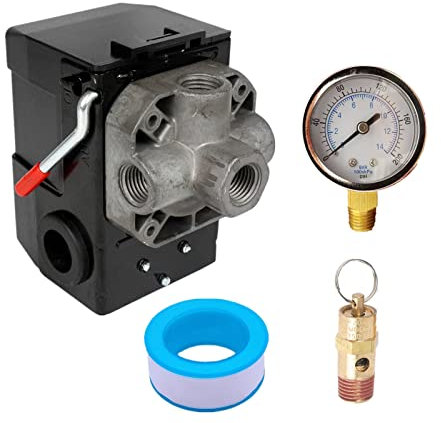 Kacarber Compresseur d'air 26 A H/D 95-125 Pis 4 ports avec jauge 0-200 psi et valve pop-up 150 psi