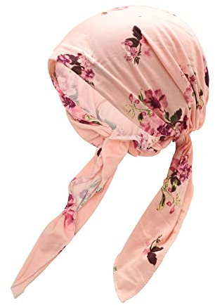 ZLYC Damen Chemo Turban Mütze Vorgebundenes Kopftuch Headwraps Leichte Hut(Geblümt Rosa)