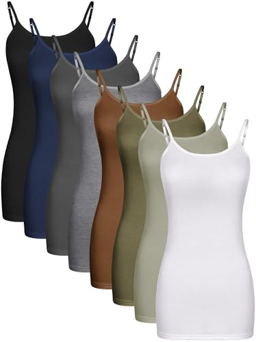 Geyoga 8er-Pack lange Tanktops für Damen, lange Camisoles, Workout-Tops, verstellbare Spaghettiträger, Damen-Unterhemden