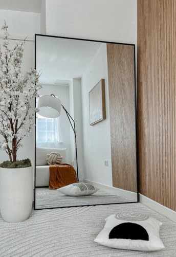 MirrorOutlet The Artus - Black Modern Aluminium Edged Wall Leaner Mirror 68 X 43 (174CM X 110CM) Silver Mirror Glass.…