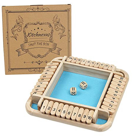 Kitchnexus Shut The Box Klassisch Würfelspiel Tisch Spiel Board Spielzeug Party Brettspiele für 2-4 Spieler (Blau)