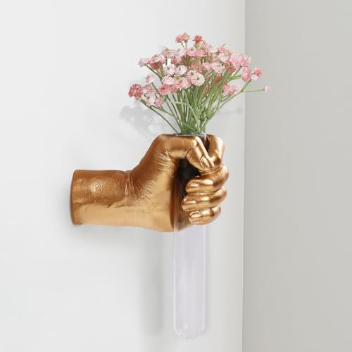 XYQXYQ Gold Wall-Mounted Hand Sculpture with Vase, Unique Wall Statue, Home Decor
