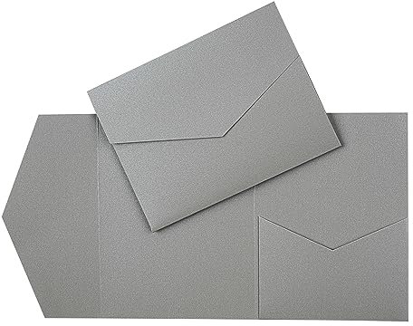 Papermane Pocketfold Karte A6/C6 - Einladung Hochzeit - Blanko (75 Stück, SilberMetallic)