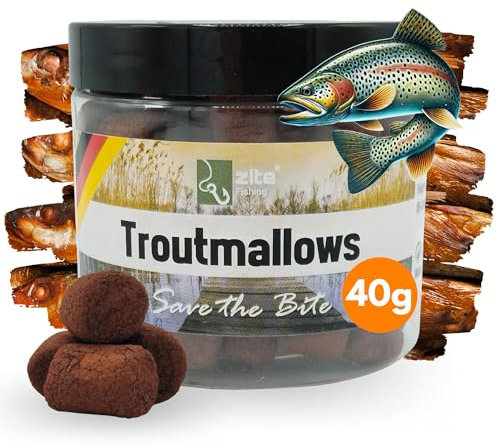 Zite Fishing Trout Mallows Forellenköder - Hochfängiger Forellenteig sinkend - Troutmallows Starke Aromen & Leuchtende Farben, 40g Dose, Forellen Köder für Grundmontage (Fisch braun)