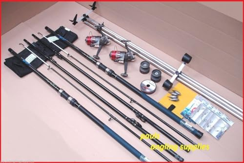 Sea Fishing 14 ft Kit 2 Rods 2 Reels Tripod & Tackle Beach, Beachcaster Beachcasting