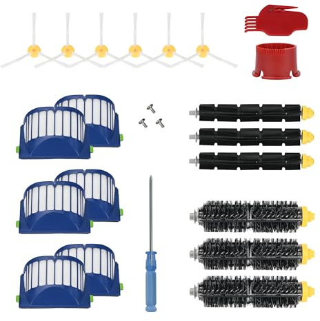 FETIONS Kit d'accessoires de rechange pour robot iRobot Roomba 600 Series 694 675 692 676 695 677 671 655 645 690 680 660 650 620 614 & 500 Series 595 585 564 6 filtres. Brosse latérale et brosse à 3